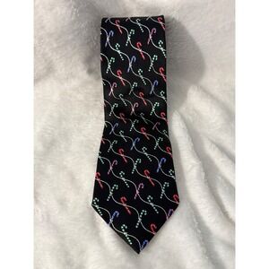 Men's Holidays Candy Cane Pattern Black Necktie